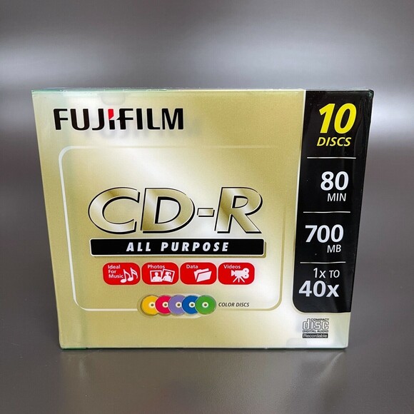 Fujifilm CD-R 10 Discs 80 minutes 700 MB 1x to 40x Color CDs with Cases - Picture 1 of 7